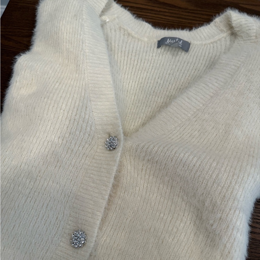 Cream Cardigan with Sparkling Buttons